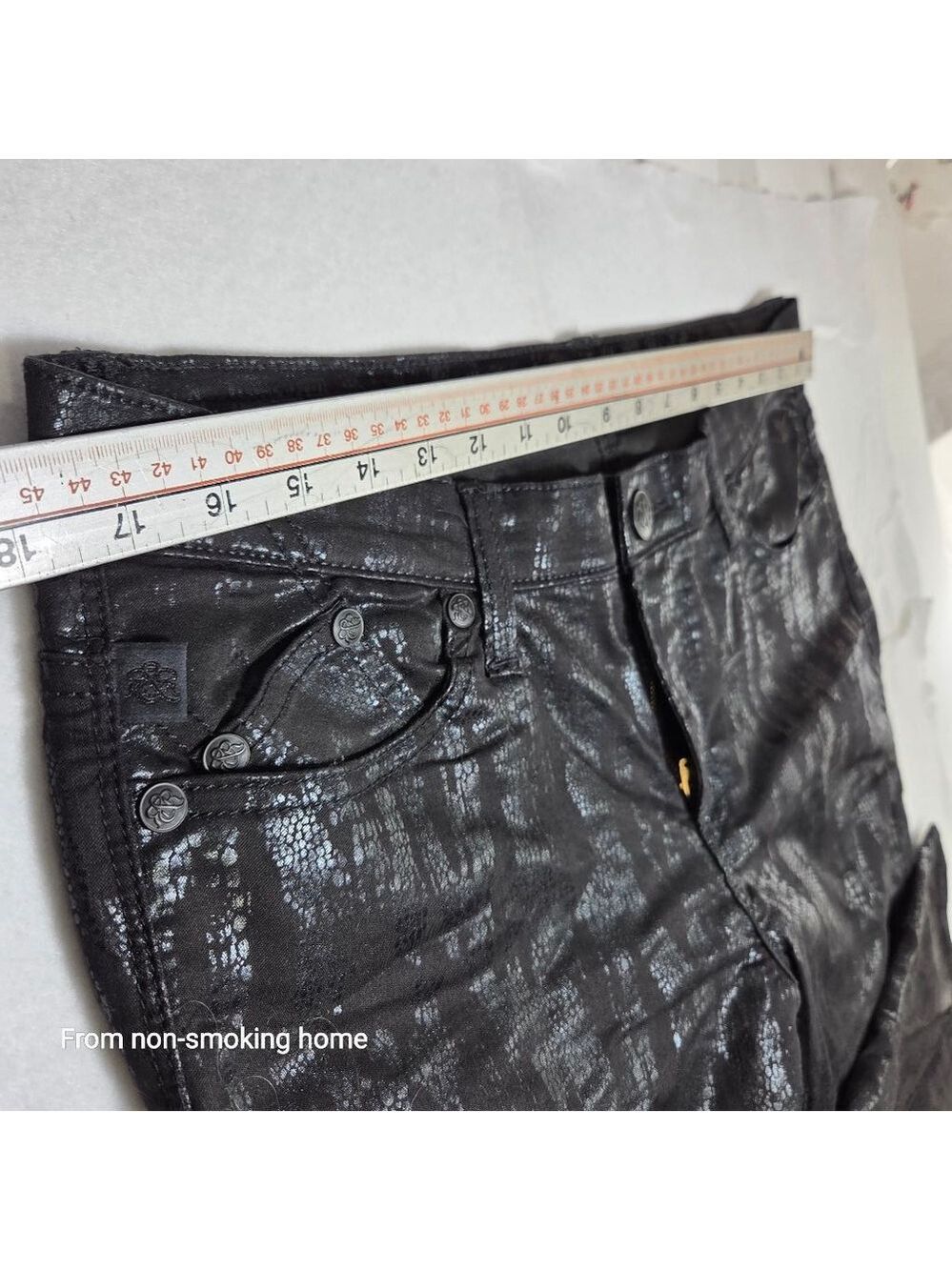 Women's Rock & Republic Skinny Jeans Size 14 Black Silver Snake Print - Picture 6 of 8